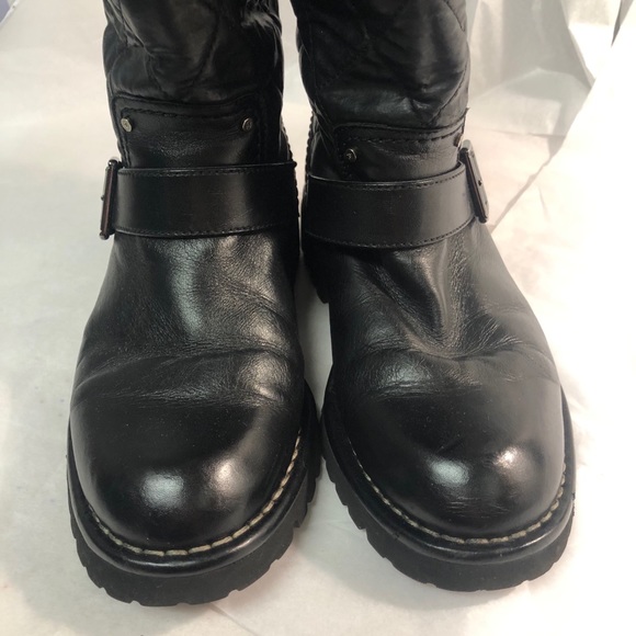 CHANEL Black Quilted Leather Shearling Biker Boots - Picture 8 of 13